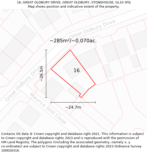 16, GREAT OLDBURY DRIVE, GREAT OLDBURY, STONEHOUSE, GL10 3FQ: Plot and title map