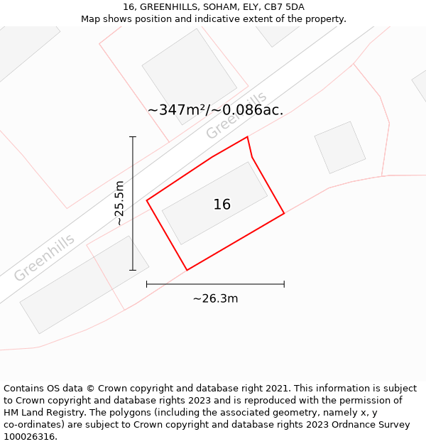 16, GREENHILLS, SOHAM, ELY, CB7 5DA: Plot and title map