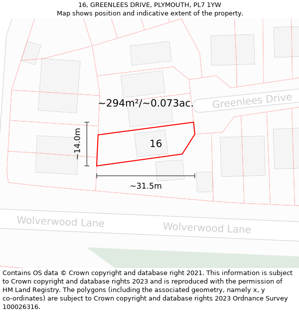 16, GREENLEES DRIVE, PLYMOUTH, PL7 1YW: Plot and title map