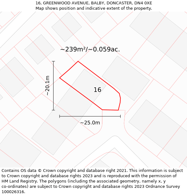 16, GREENWOOD AVENUE, BALBY, DONCASTER, DN4 0XE: Plot and title map