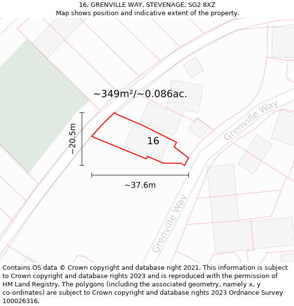 16, GRENVILLE WAY, STEVENAGE, SG2 8XZ: Plot and title map