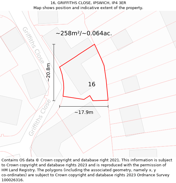 16, GRIFFITHS CLOSE, IPSWICH, IP4 3ER: Plot and title map
