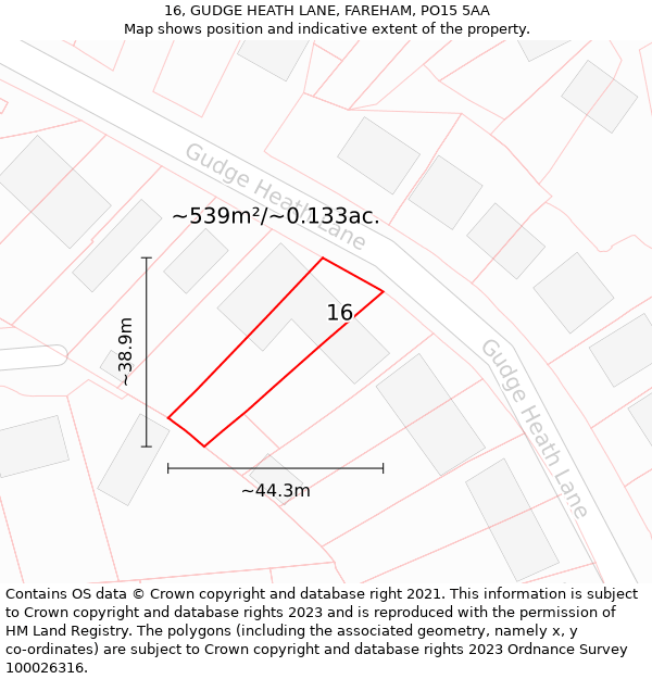 16, GUDGE HEATH LANE, FAREHAM, PO15 5AA: Plot and title map