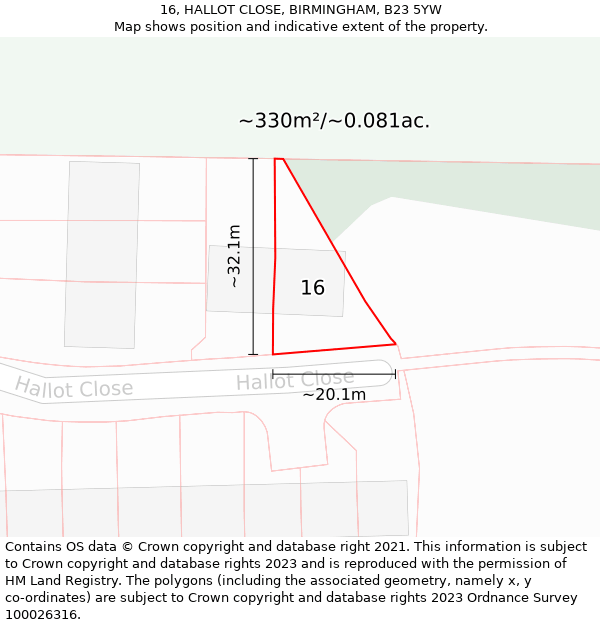 16, HALLOT CLOSE, BIRMINGHAM, B23 5YW: Plot and title map