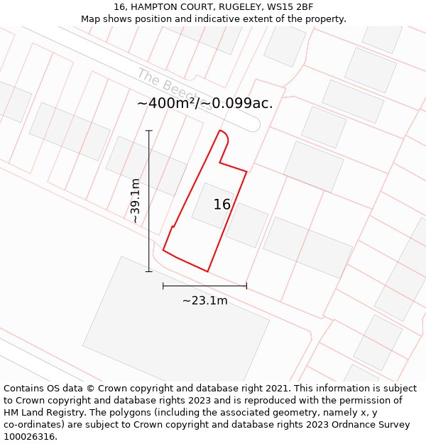 16, HAMPTON COURT, RUGELEY, WS15 2BF: Plot and title map