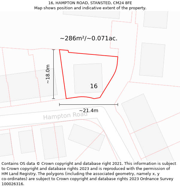 16, HAMPTON ROAD, STANSTED, CM24 8FE: Plot and title map