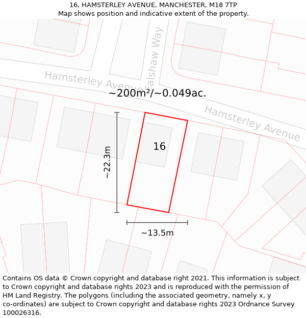 16, HAMSTERLEY AVENUE, MANCHESTER, M18 7TP: Plot and title map