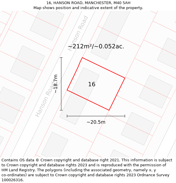 16, HANSON ROAD, MANCHESTER, M40 5AH: Plot and title map