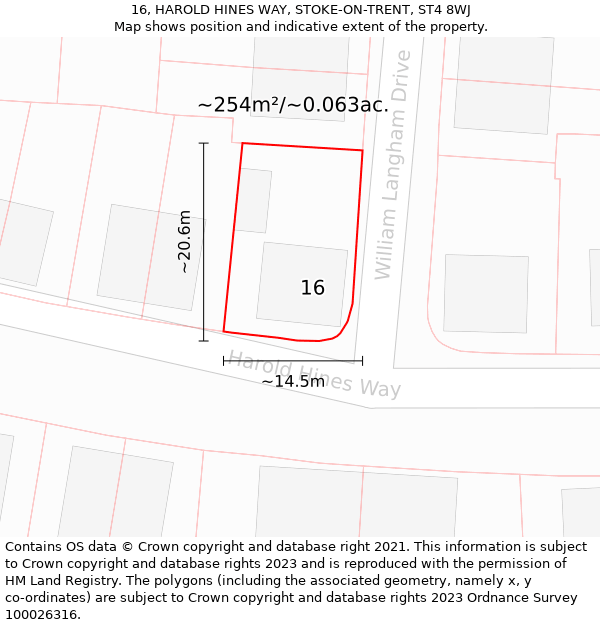 16, HAROLD HINES WAY, STOKE-ON-TRENT, ST4 8WJ: Plot and title map