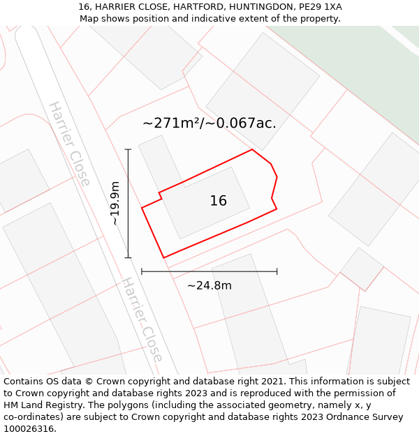 16, HARRIER CLOSE, HARTFORD, HUNTINGDON, PE29 1XA: Plot and title map