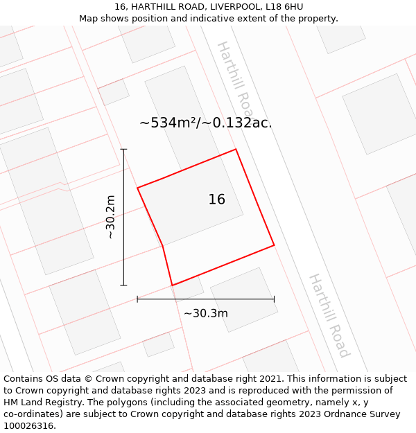 16, HARTHILL ROAD, LIVERPOOL, L18 6HU: Plot and title map