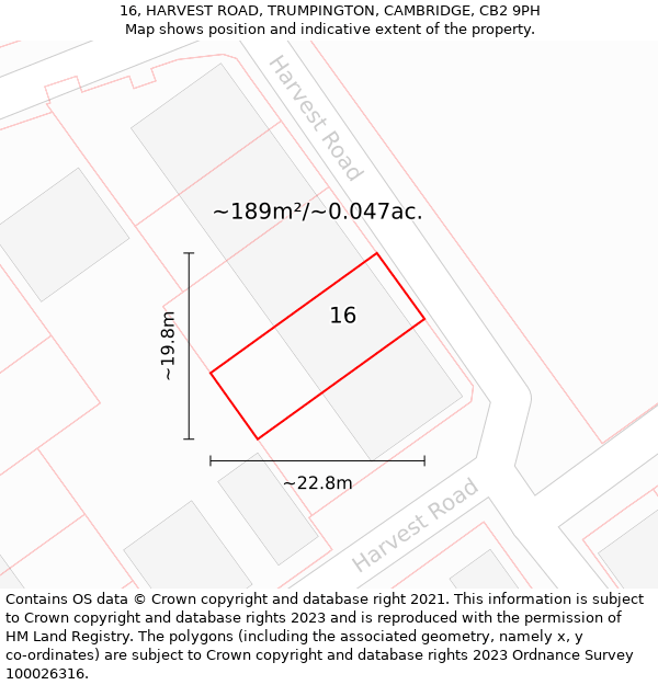 16, HARVEST ROAD, TRUMPINGTON, CAMBRIDGE, CB2 9PH: Plot and title map