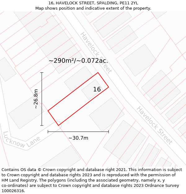 16, HAVELOCK STREET, SPALDING, PE11 2YL: Plot and title map