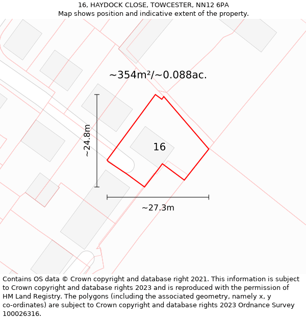 16, HAYDOCK CLOSE, TOWCESTER, NN12 6PA: Plot and title map