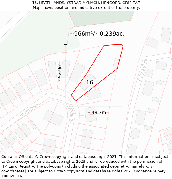 16, HEATHLANDS, YSTRAD MYNACH, HENGOED, CF82 7AZ: Plot and title map