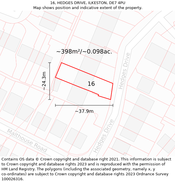 16, HEDGES DRIVE, ILKESTON, DE7 4PU: Plot and title map