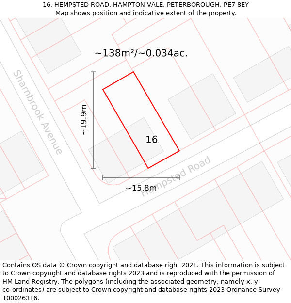 16, HEMPSTED ROAD, HAMPTON VALE, PETERBOROUGH, PE7 8EY: Plot and title map