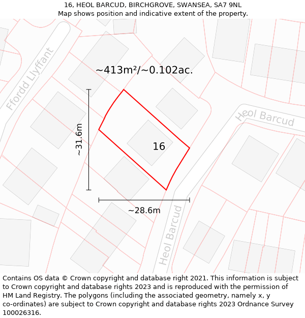 16, HEOL BARCUD, BIRCHGROVE, SWANSEA, SA7 9NL: Plot and title map