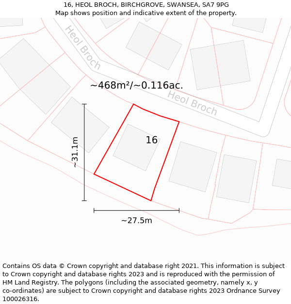 16, HEOL BROCH, BIRCHGROVE, SWANSEA, SA7 9PG: Plot and title map