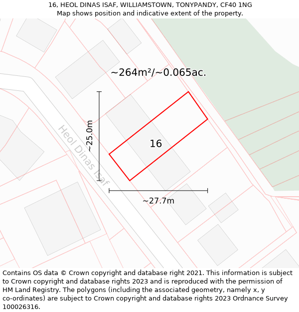 16, HEOL DINAS ISAF, WILLIAMSTOWN, TONYPANDY, CF40 1NG: Plot and title map