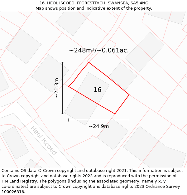 16, HEOL ISCOED, FFORESTFACH, SWANSEA, SA5 4NG: Plot and title map