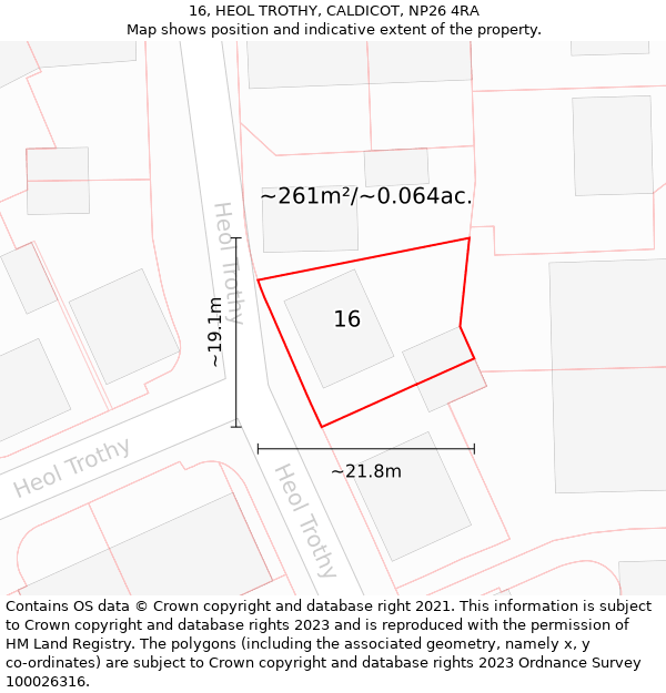 16, HEOL TROTHY, CALDICOT, NP26 4RA: Plot and title map