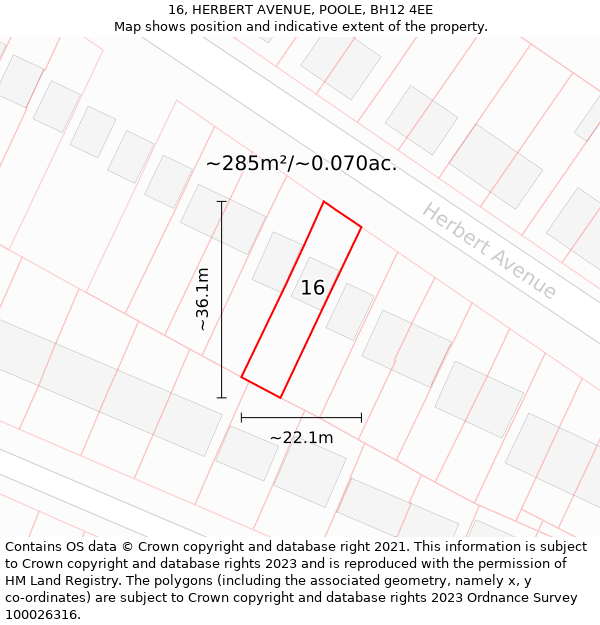 16, HERBERT AVENUE, POOLE, BH12 4EE: Plot and title map