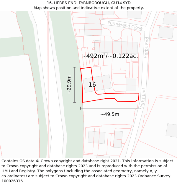 16, HERBS END, FARNBOROUGH, GU14 9YD: Plot and title map