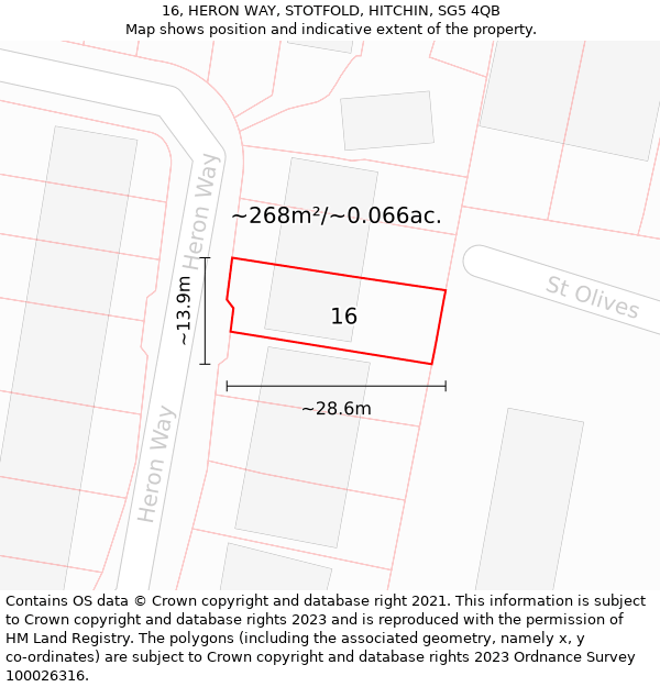 16, HERON WAY, STOTFOLD, HITCHIN, SG5 4QB: Plot and title map