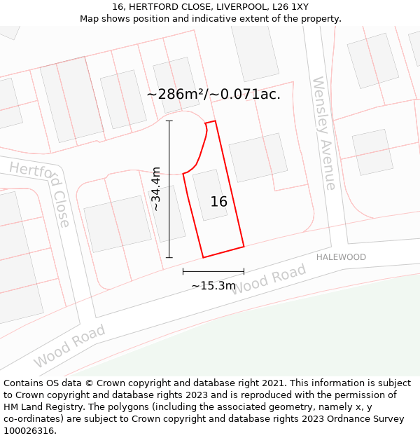 16, HERTFORD CLOSE, LIVERPOOL, L26 1XY: Plot and title map