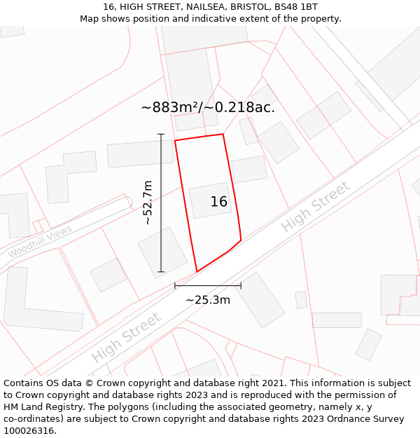 16, HIGH STREET, NAILSEA, BRISTOL, BS48 1BT: Plot and title map