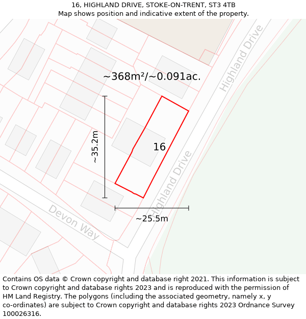 16, HIGHLAND DRIVE, STOKE-ON-TRENT, ST3 4TB: Plot and title map