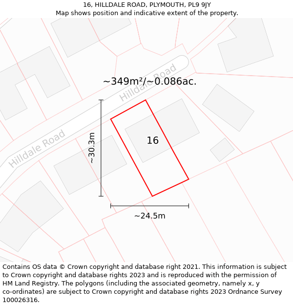 16, HILLDALE ROAD, PLYMOUTH, PL9 9JY: Plot and title map