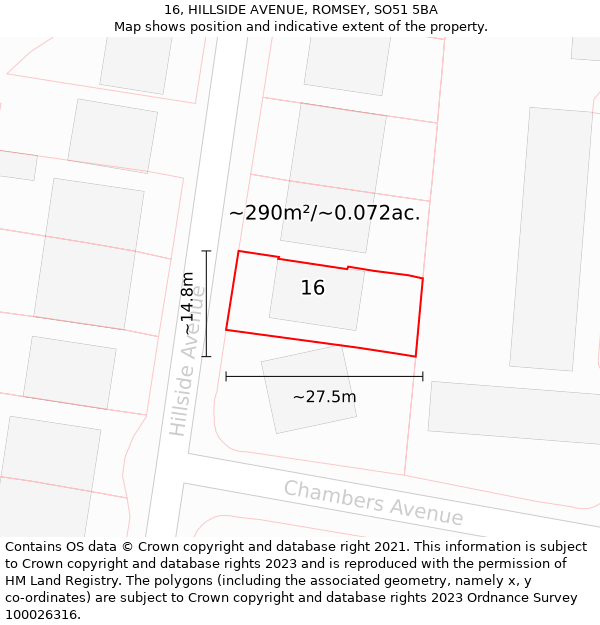 16, HILLSIDE AVENUE, ROMSEY, SO51 5BA: Plot and title map