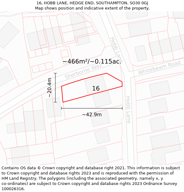 16, HOBB LANE, HEDGE END, SOUTHAMPTON, SO30 0GJ: Plot and title map