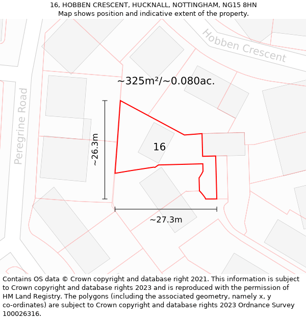 16, HOBBEN CRESCENT, HUCKNALL, NOTTINGHAM, NG15 8HN: Plot and title map