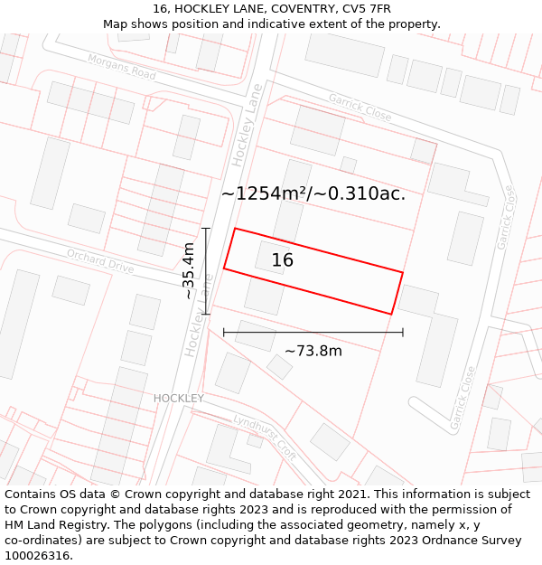 16, HOCKLEY LANE, COVENTRY, CV5 7FR: Plot and title map