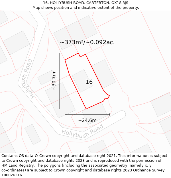 16, HOLLYBUSH ROAD, CARTERTON, OX18 3JS: Plot and title map