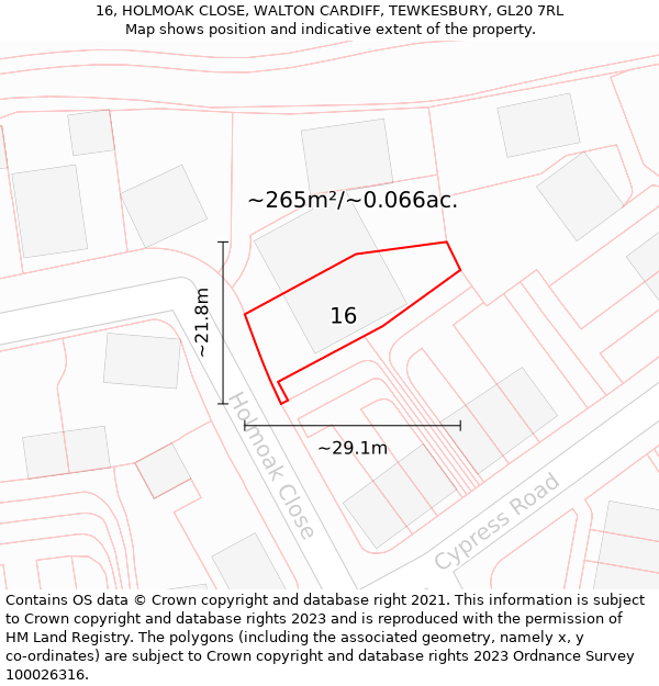 16, HOLMOAK CLOSE, WALTON CARDIFF, TEWKESBURY, GL20 7RL: Plot and title map