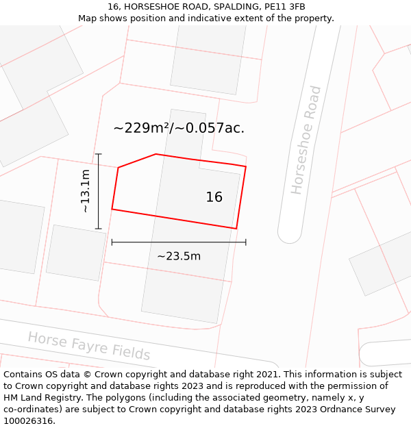 16, HORSESHOE ROAD, SPALDING, PE11 3FB: Plot and title map