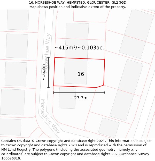 16, HORSESHOE WAY, HEMPSTED, GLOUCESTER, GL2 5GD: Plot and title map