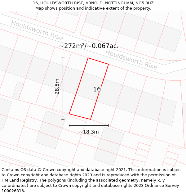 16, HOULDSWORTH RISE, ARNOLD, NOTTINGHAM, NG5 8HZ: Plot and title map