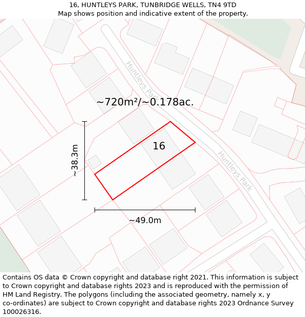 16, HUNTLEYS PARK, TUNBRIDGE WELLS, TN4 9TD: Plot and title map