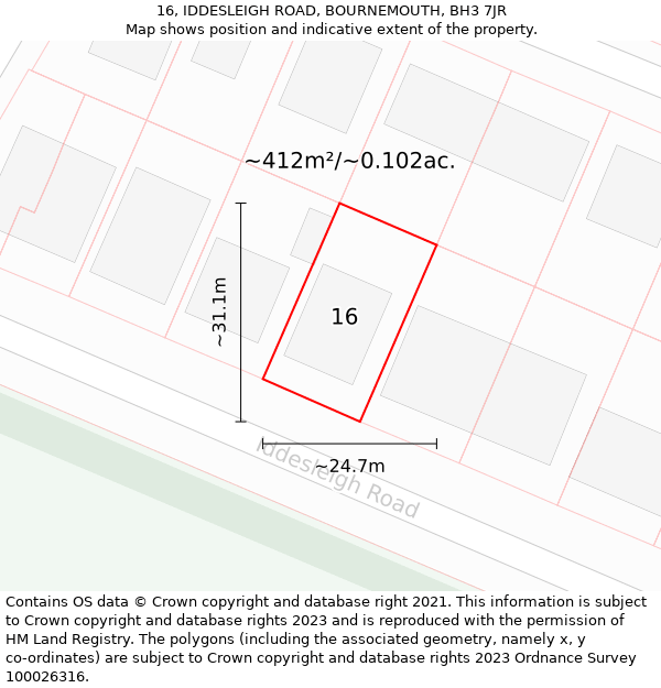 16, IDDESLEIGH ROAD, BOURNEMOUTH, BH3 7JR: Plot and title map