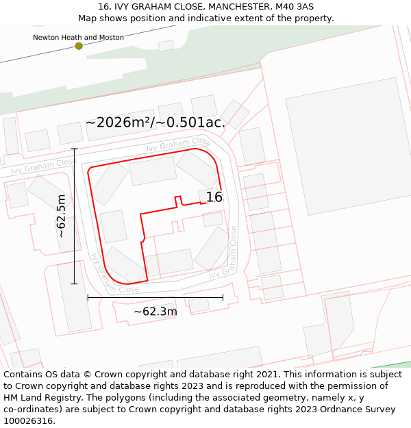 16, IVY GRAHAM CLOSE, MANCHESTER, M40 3AS: Plot and title map