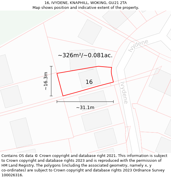 16, IVYDENE, KNAPHILL, WOKING, GU21 2TA: Plot and title map