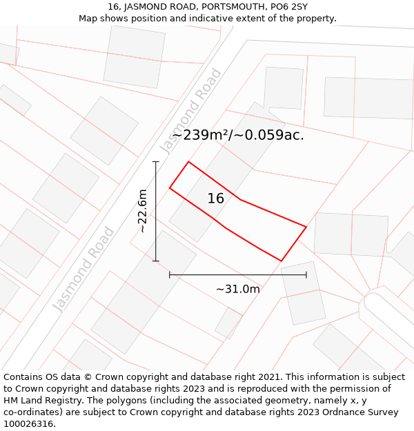 16, JASMOND ROAD, PORTSMOUTH, PO6 2SY: Plot and title map