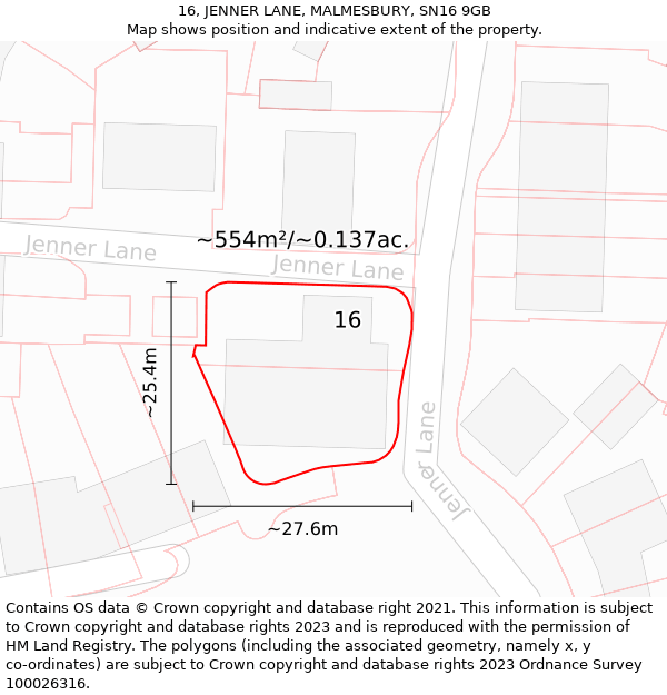 16, JENNER LANE, MALMESBURY, SN16 9GB: Plot and title map