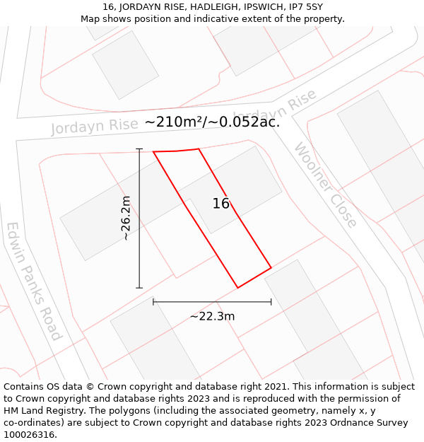 16, JORDAYN RISE, HADLEIGH, IPSWICH, IP7 5SY: Plot and title map