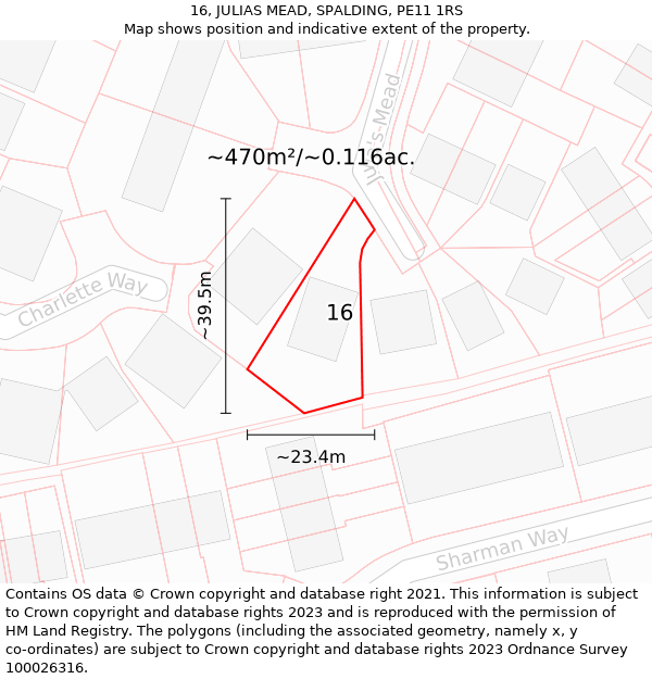 16, JULIAS MEAD, SPALDING, PE11 1RS: Plot and title map